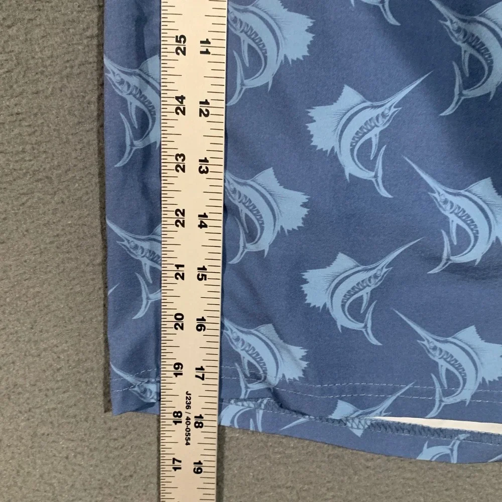 LRD Performance Mens XL Blue Marlin Fish Print Swim Trunks Board Shorts 7 Inseam